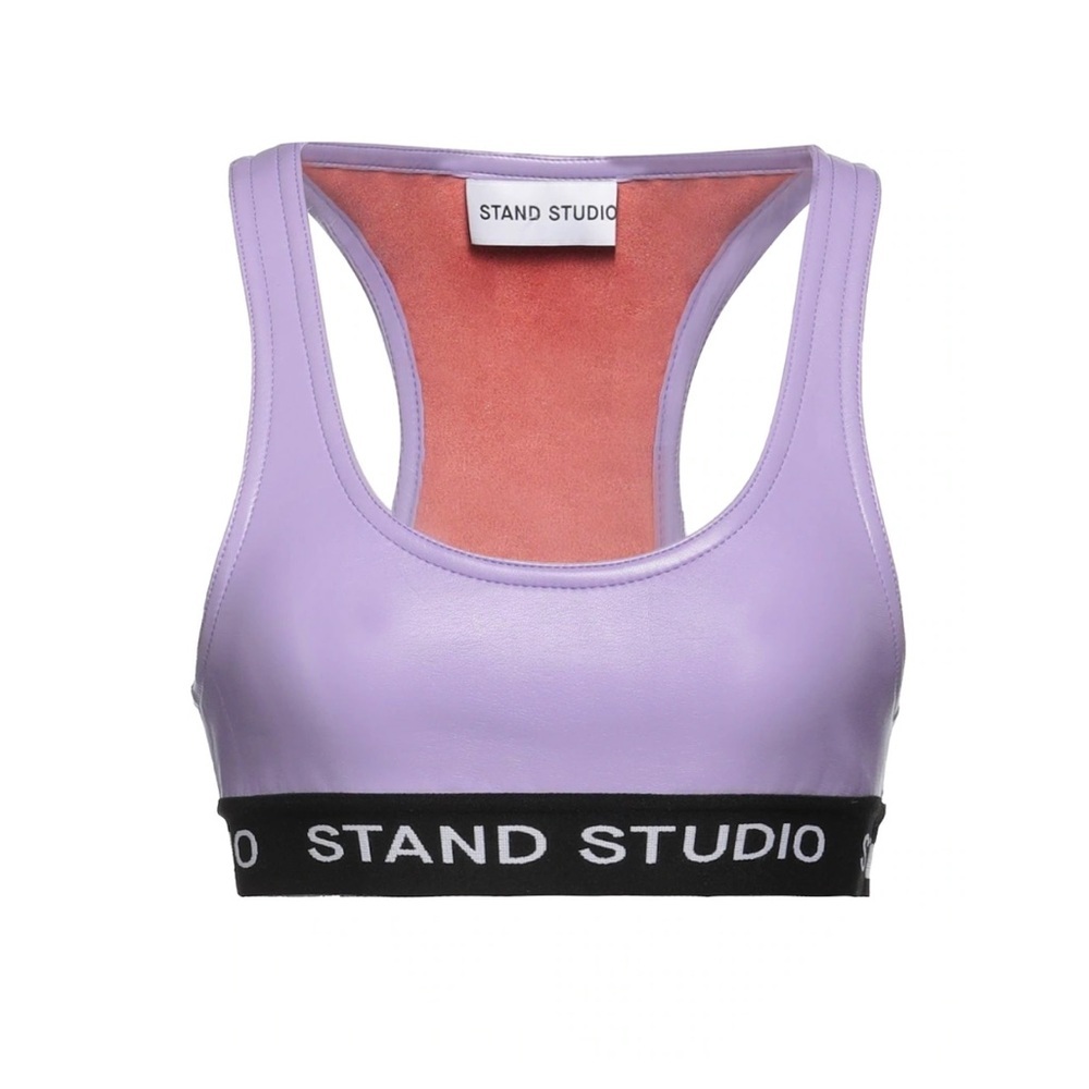 STAND STUDIO Faux Leather Stretch Sunny Top in Powder Purple Sz 36